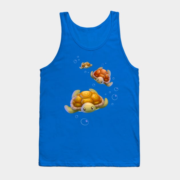 3 Cute Turtles Swimming Under the Sea Tank Top by Irene Koh Studio